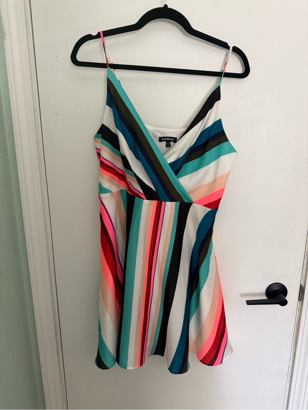Express Multicolor Striped Surplice Cami Mini Dress - vibrant colors, size L